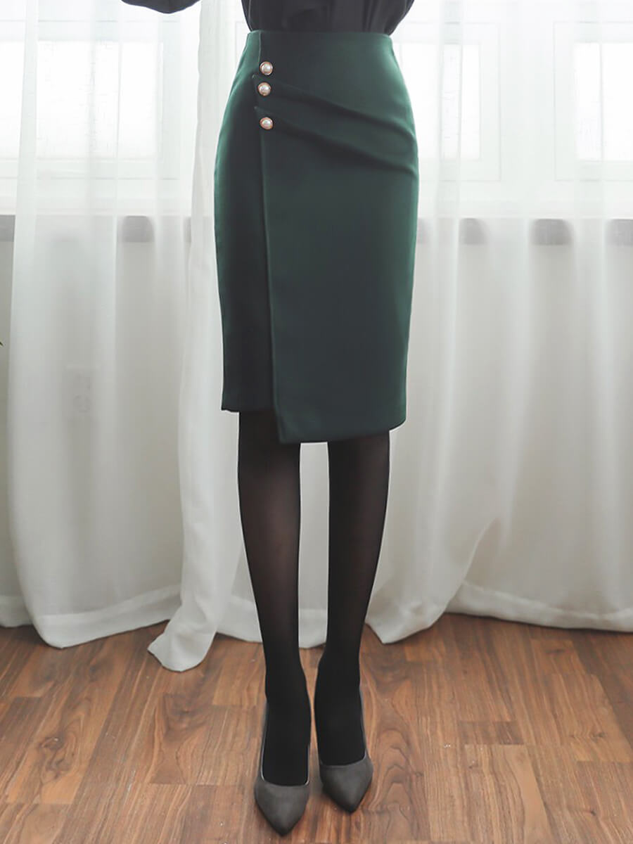 Chân váy rêu xẻ trước Army green spit side plaid mini skirt